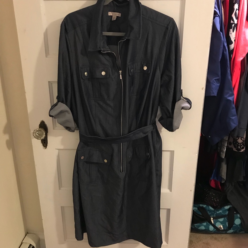 Belted denim shirt dress